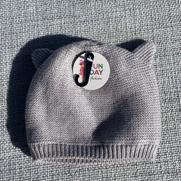 ‎Knit Baby Cat Hat with Ears - Picture 1 of 8